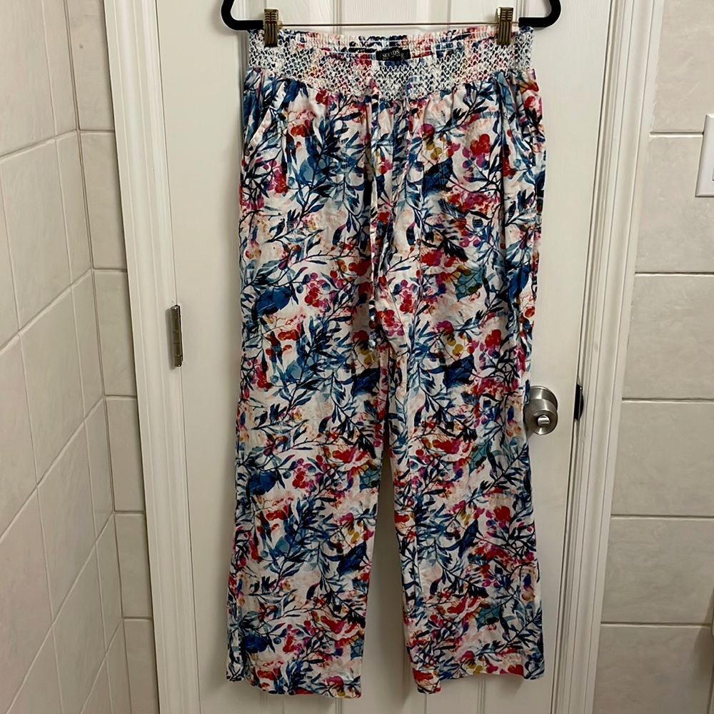 Sound Style XL Boho Floral Print Pants 55% Linen